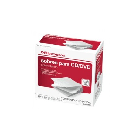 SOBRES PARA CD/DVD OFFICE DEPOT BLANCOS...