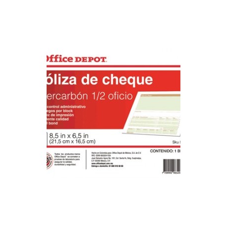 POLIZA CHEQUE 1/2 OFICIO OFFICE DEPOT CON...