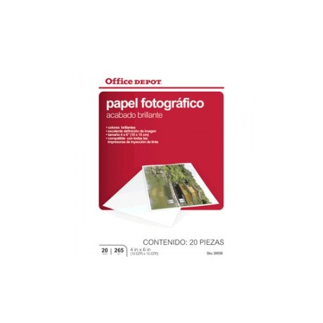 PAPEL FOTOGRAFICO 4 X 6 20 HOJAS OFFICE DEPOT